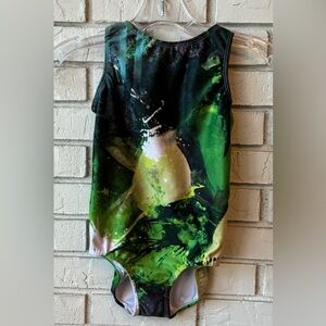 From Artist to Artist Vibrant Green Abstract Leotard size 10/12